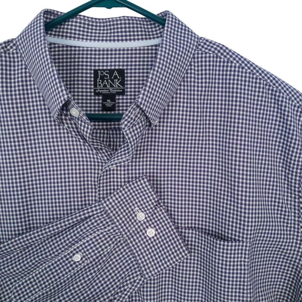 Jos. A. Bank Button-Down Men XL Purple Gingham Signature Collection Cotton